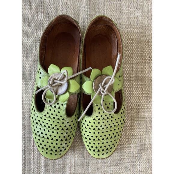 SPRING STEP Sunflowery Lime Green Leather Flats shoes 7-7.5 EU 38 - Picture 4 of 8